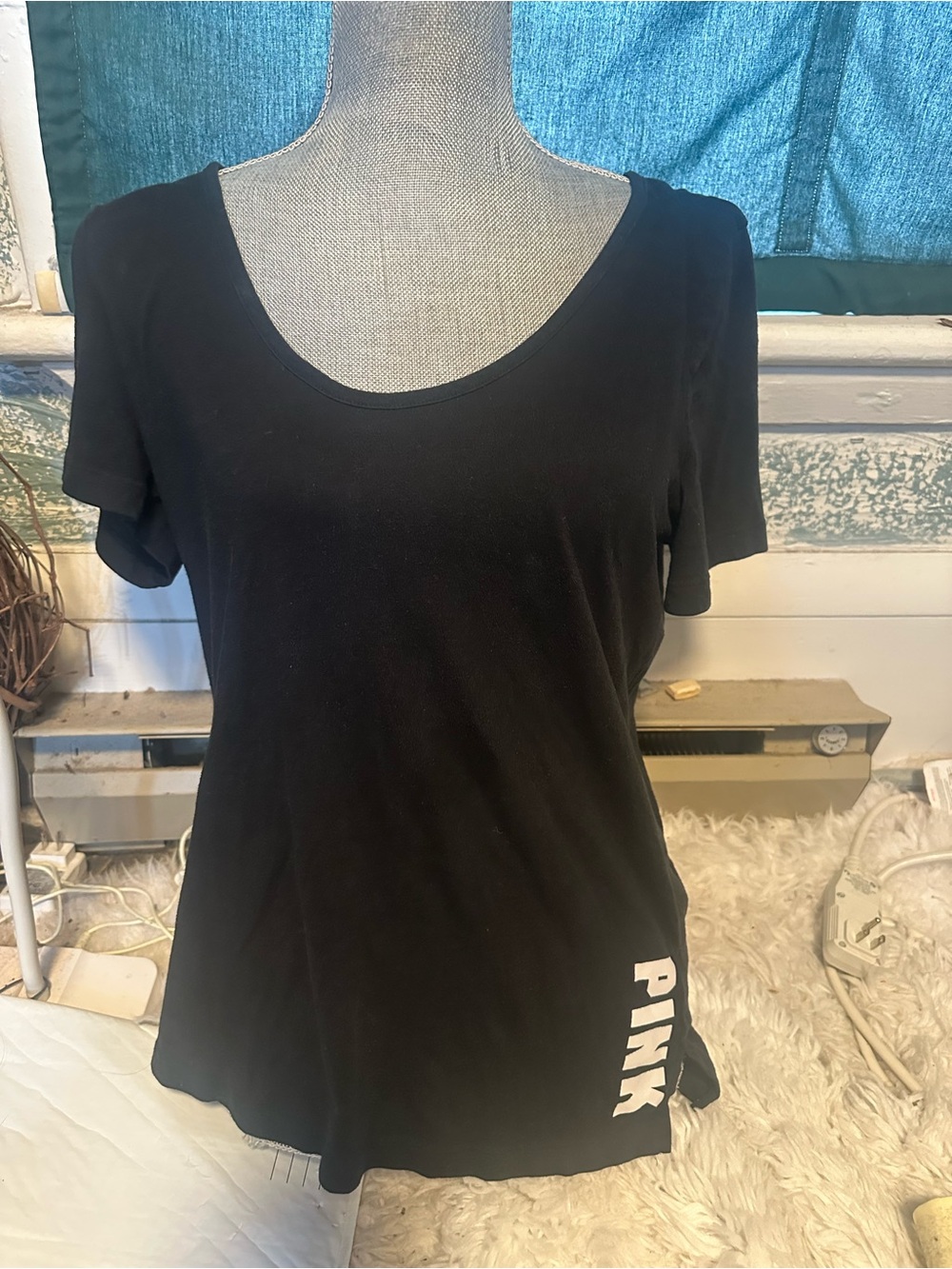 PINK Victoria's Secret Black Short Sleeve Scoop Neck Tee with Side Logo